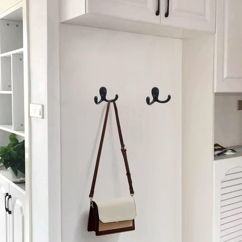 MsBong Coat Hooks Hardware, 10Pcs Wall Hooks Heavy Duty Hooks for Hanging Coats No Rust Double Robe Hook Wall Mounted for Key Towel Bags Cup Hat (Black) - Image 5